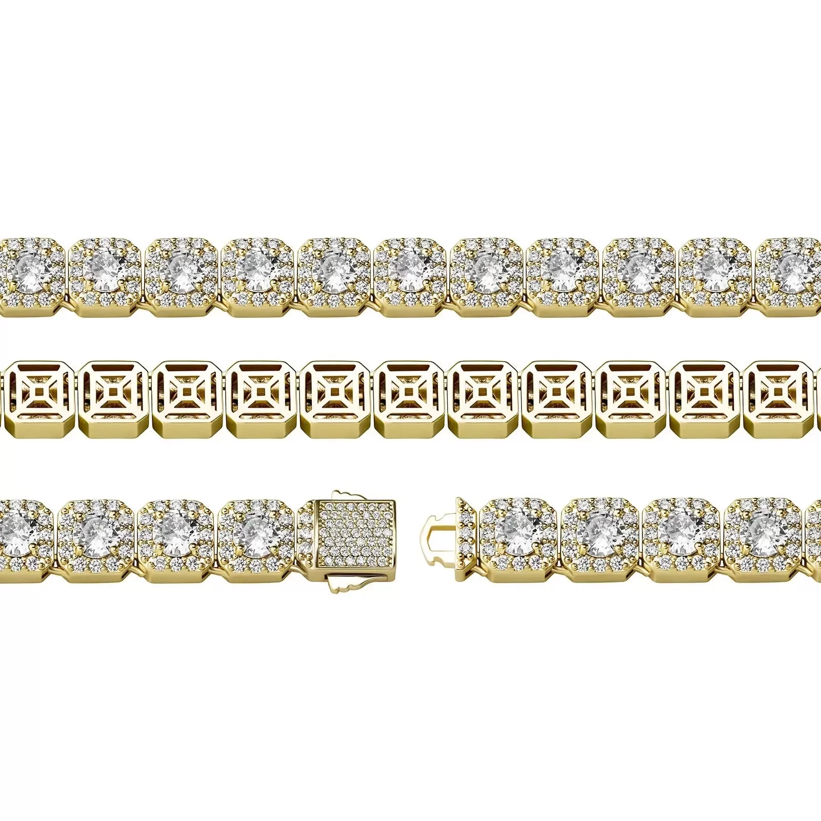 10mm Clustered Tennis Chain in Yellow Gold