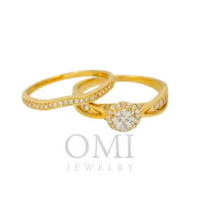 14K GOLD ROUND CLUSTER DIAMOND BRIDAL SET WITH HALO 0.50 CTW