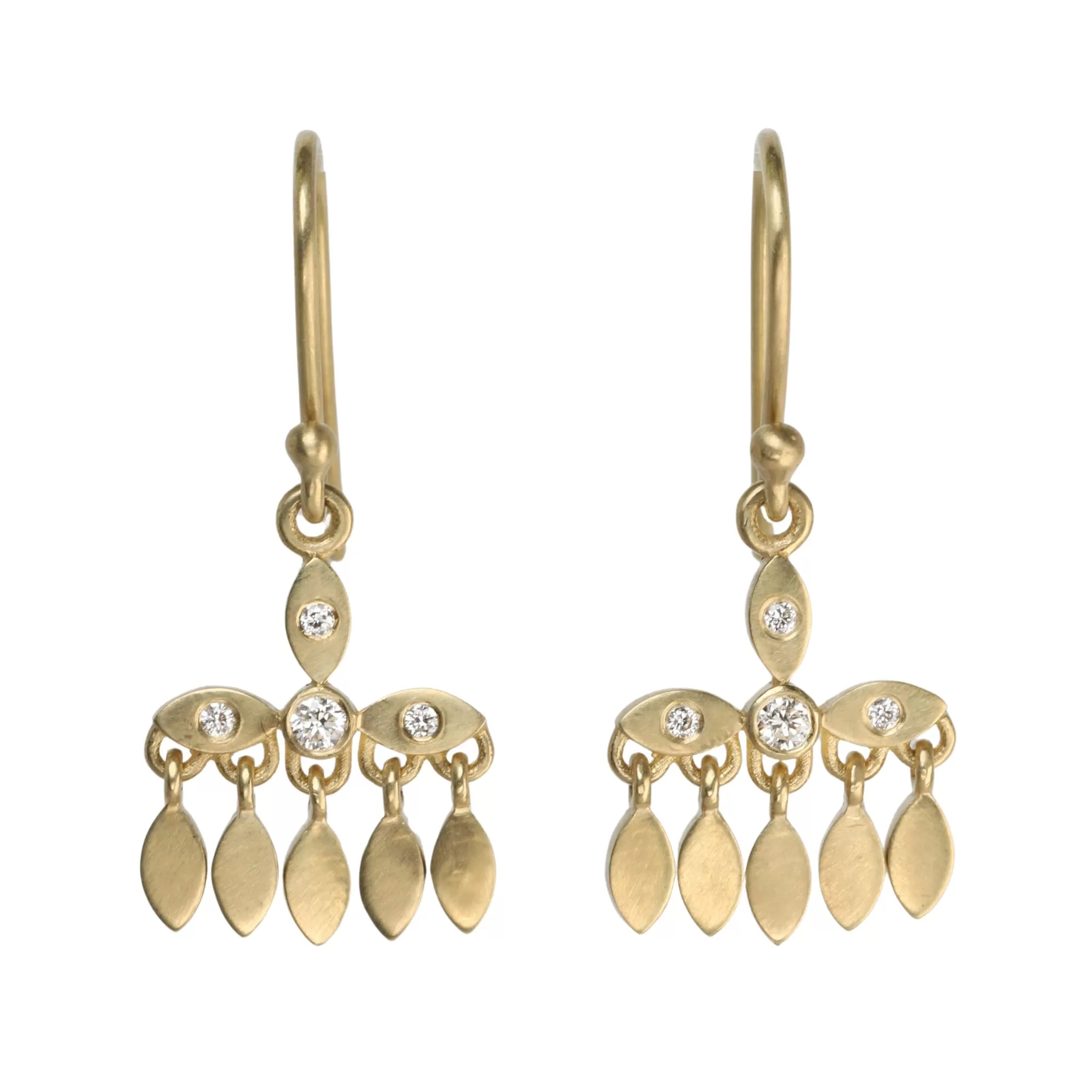 18K Gold Marquise Mini Chandelier Earrings with Diamond Details