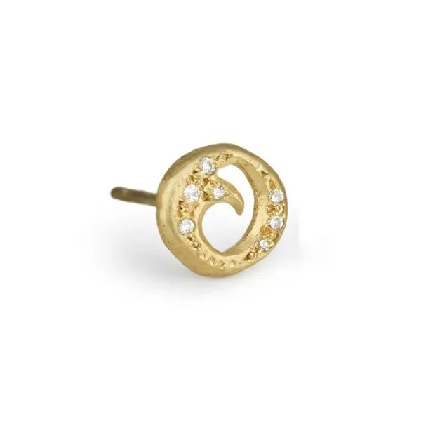 18K Gold Swirl Stud Earring with Diamonds