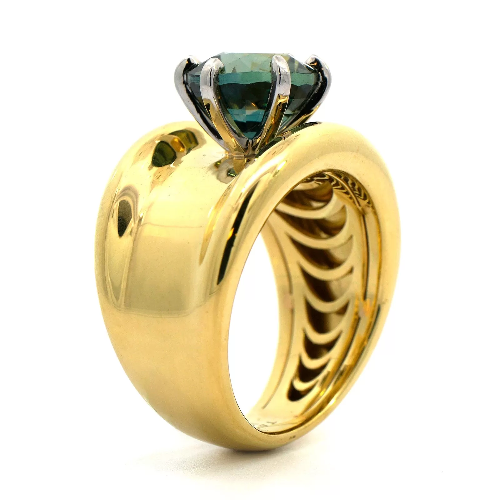 18K Yellow Gold Teal Sapphire Ring