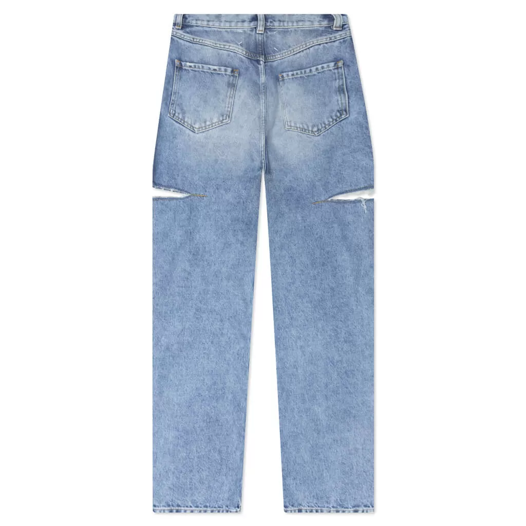 5 Pockets High Rise Baggy Cut Out Jeans - Blue