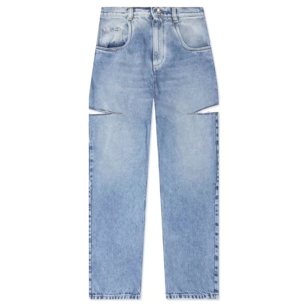 5 Pockets High Rise Baggy Cut Out Jeans - Blue