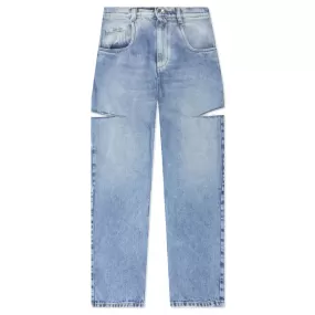 5 Pockets High Rise Baggy Cut Out Jeans - Blue