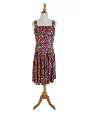 80s Does 20s Bright Floral Drop Waist Sundress