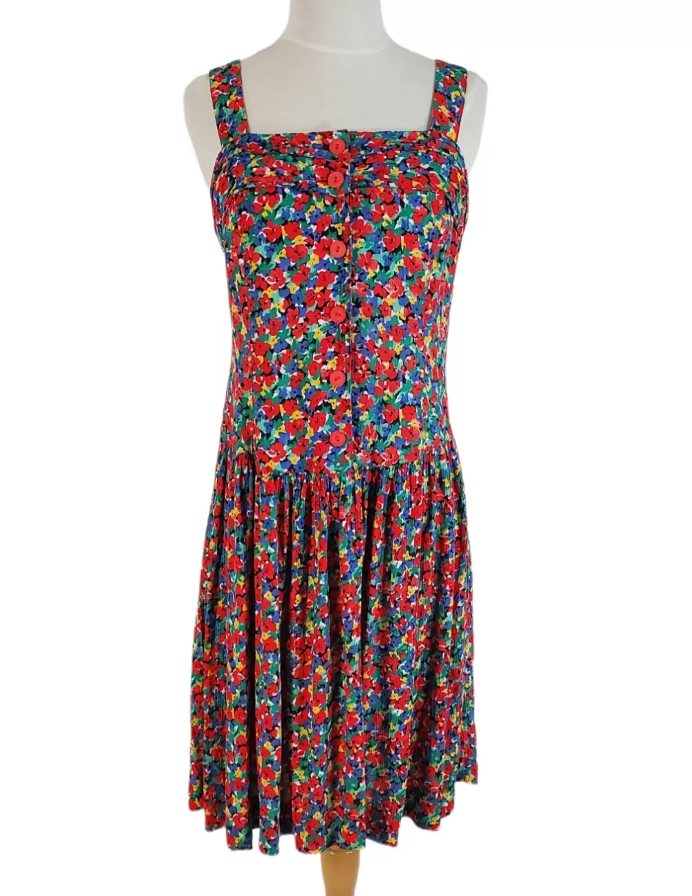 80s Does 20s Bright Floral Drop Waist Sundress