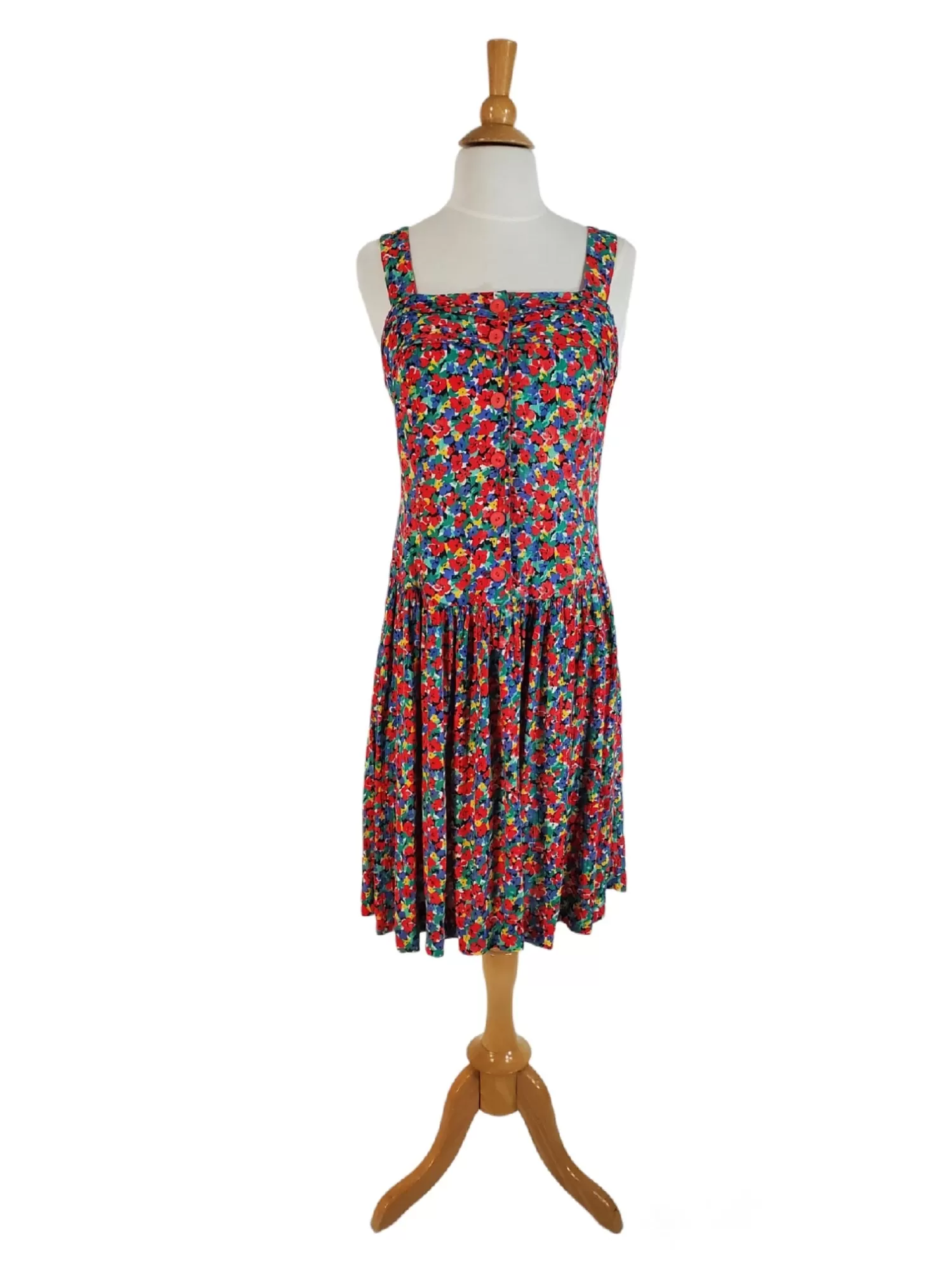 80s Does 20s Bright Floral Drop Waist Sundress