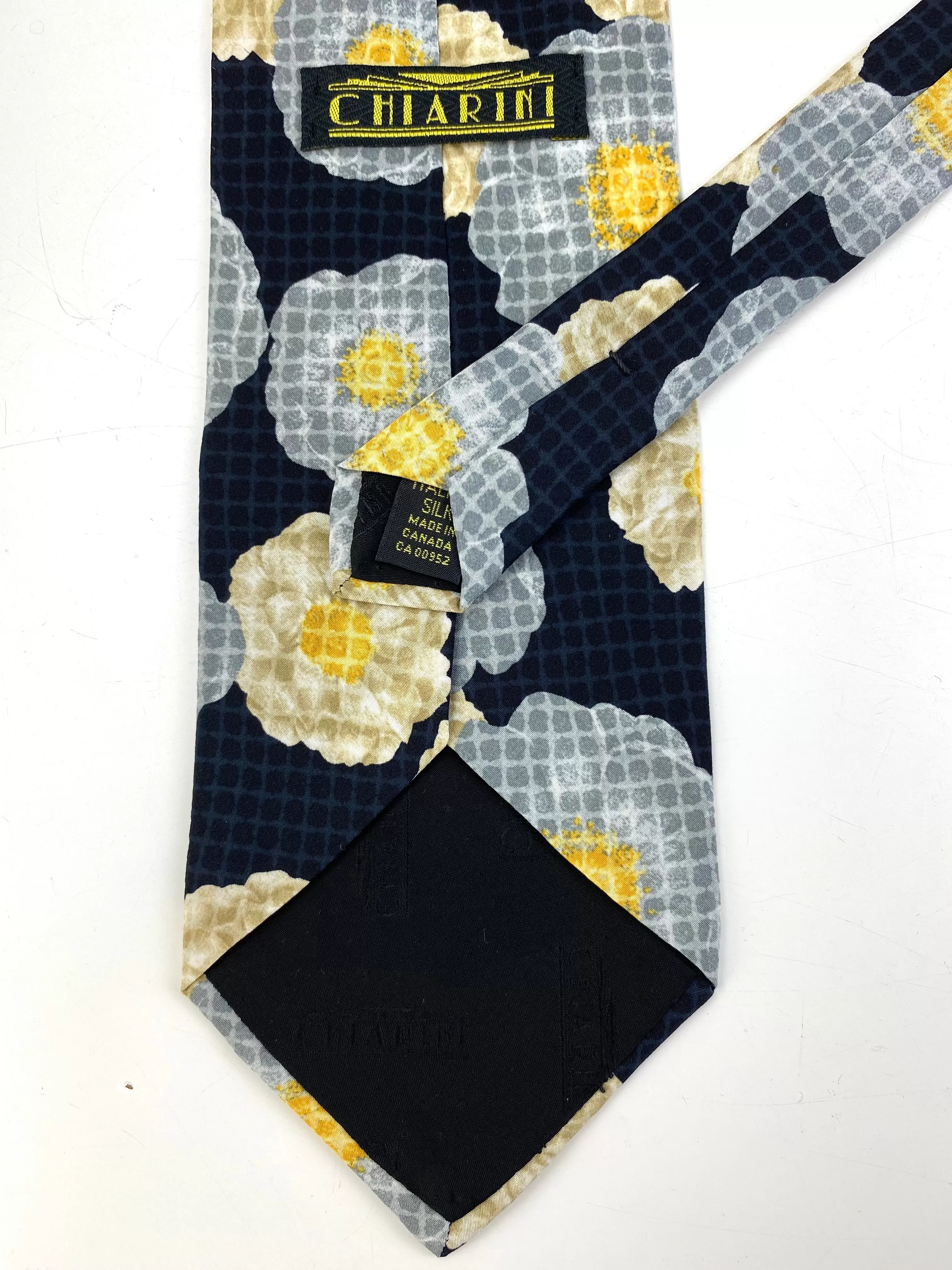 90s Deadstock Silk Necktie, Men's Vintage Black/ Grey Floral Pattern Tie, NOS