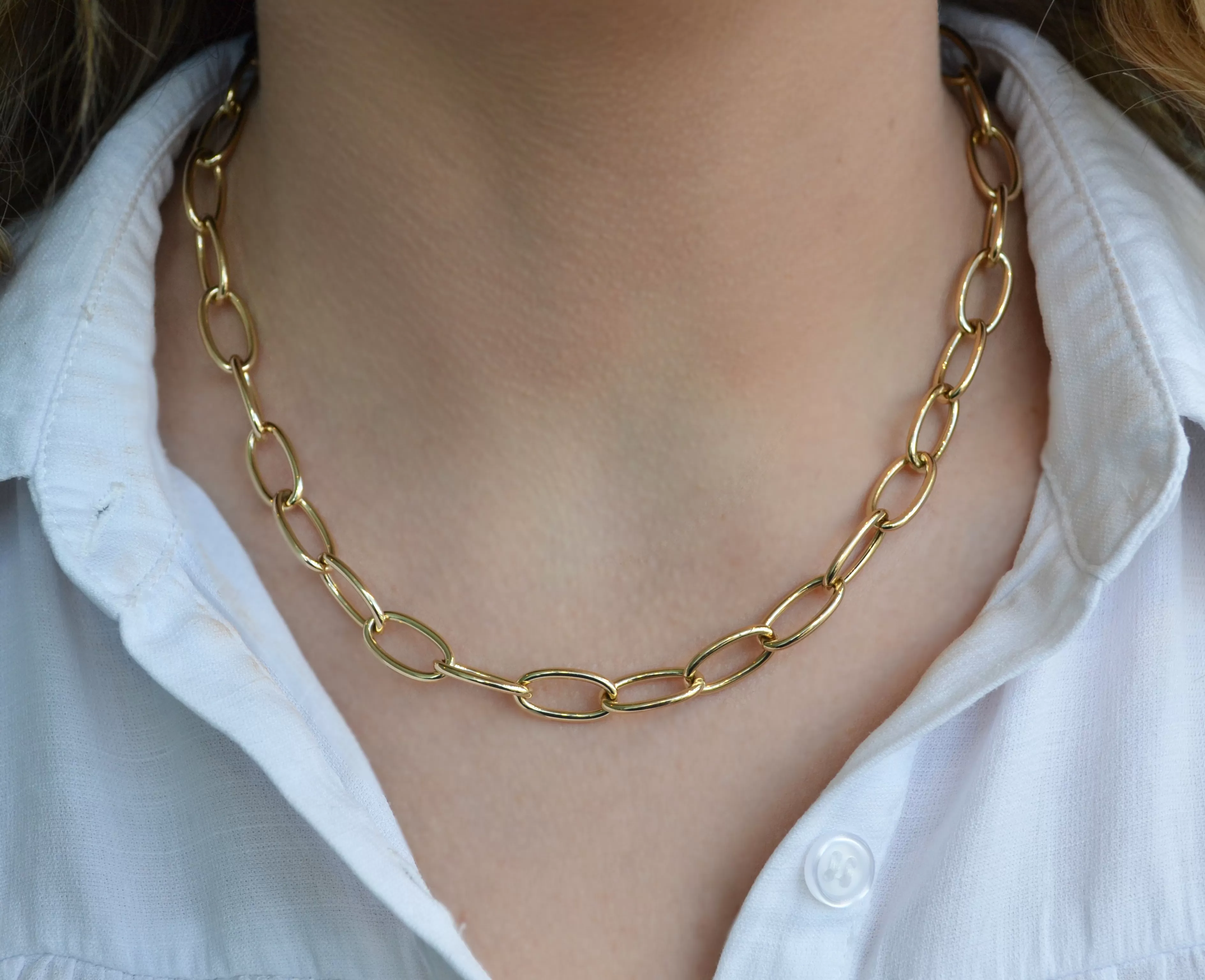 AFJ Gold Collection - Oval Link Chain Necklace, Yellow Gold