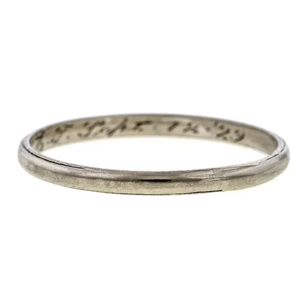 Art Deco Half Round Wedding Band Ring, Platinum,  1929, Size 7.5.