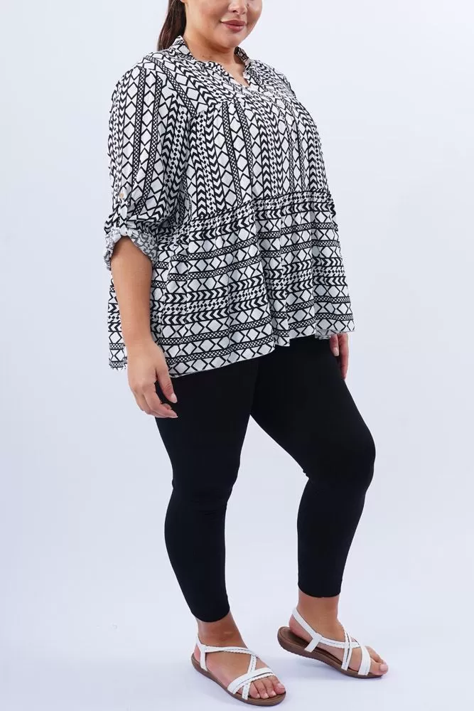 Aztec Print Collar Button Up Top