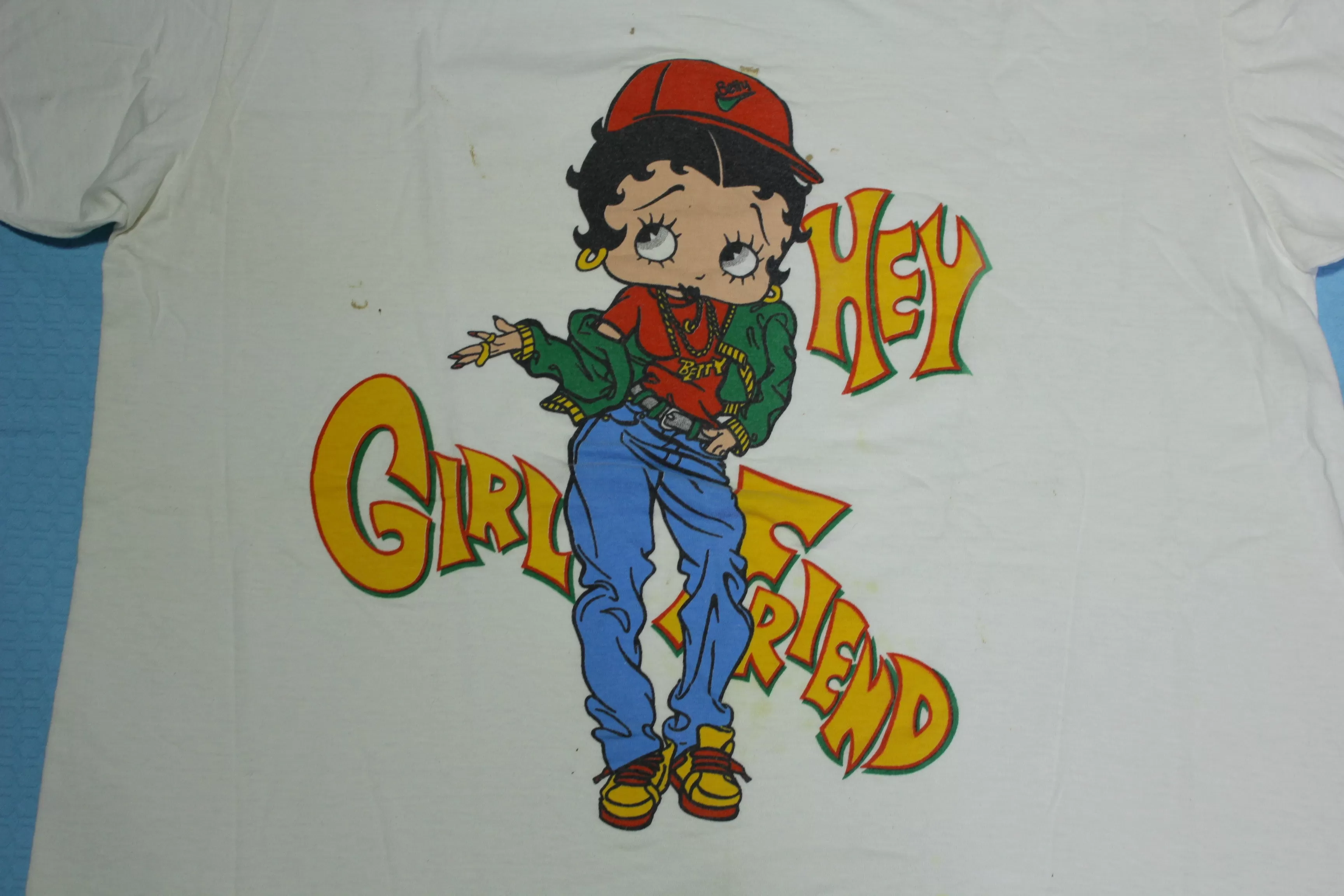 Betty Boop Vintage 90's Hey Girlfriend Single Stitch Hip Hop Nike Hat Street Wear T-Shirt