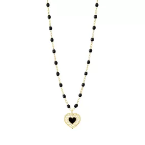 Black Lace Heart Necklace, Yellow Gold, 16.5"