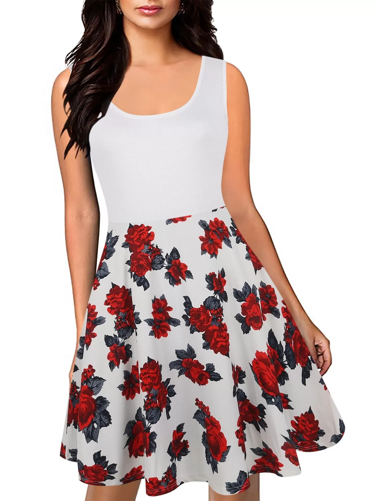 Blocked Floral Scoop Tank Dress