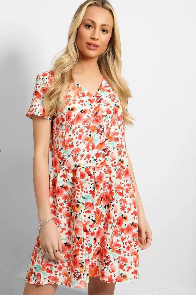 Buttoned Front Floral Print Dress