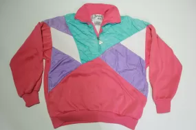 Casual Isle Vintage 80's Colorful Pastel Block Quarter Zip Pullover Sweatshirt