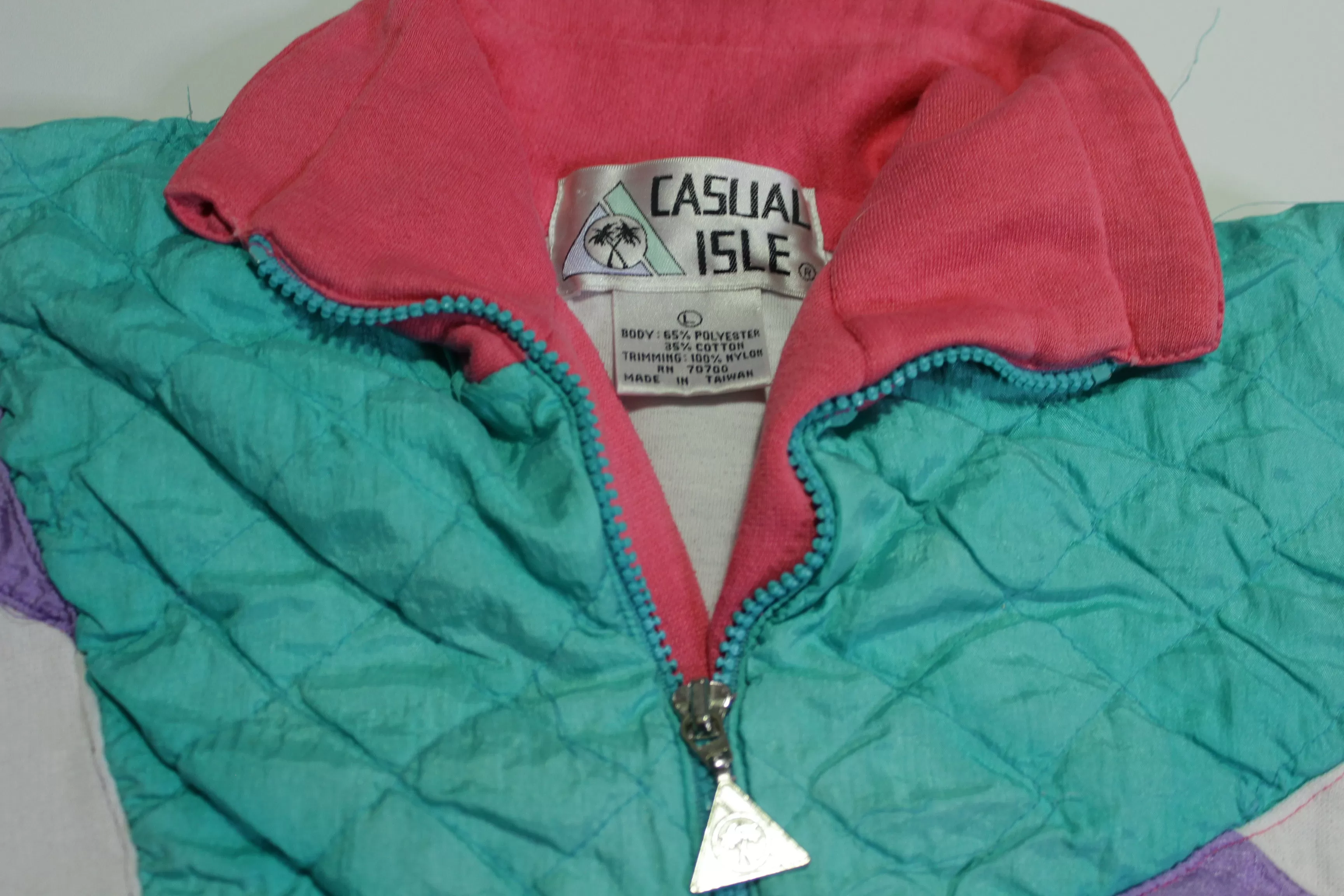 Casual Isle Vintage 80's Colorful Pastel Block Quarter Zip Pullover Sweatshirt