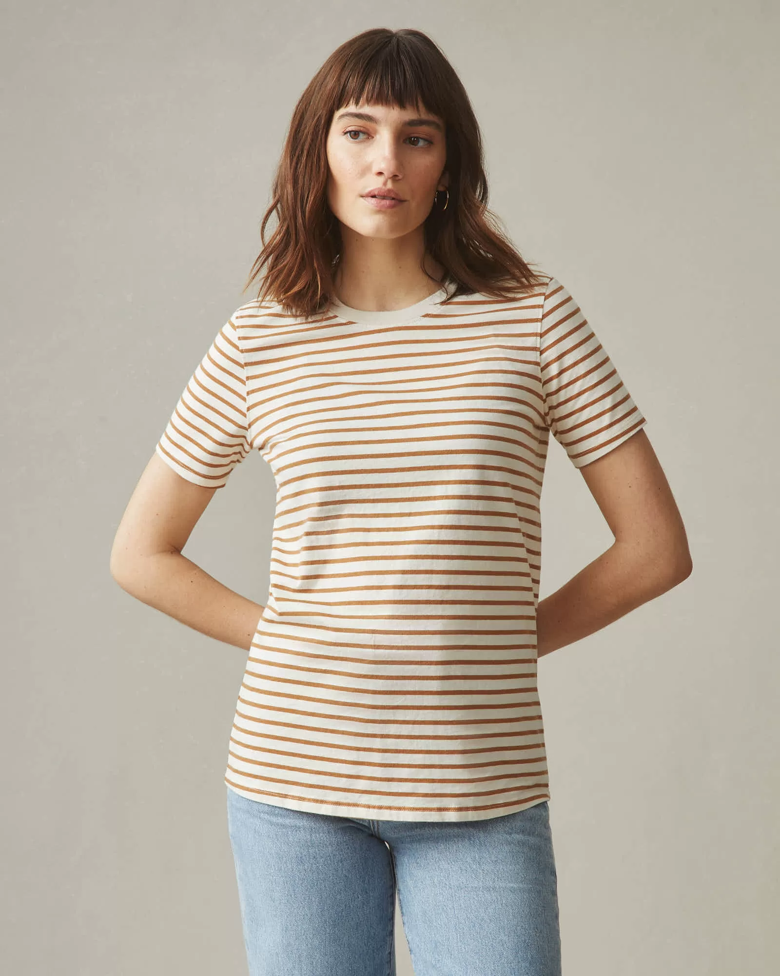 Classic Cotton Crew Tee Striped - Cashew Stripe