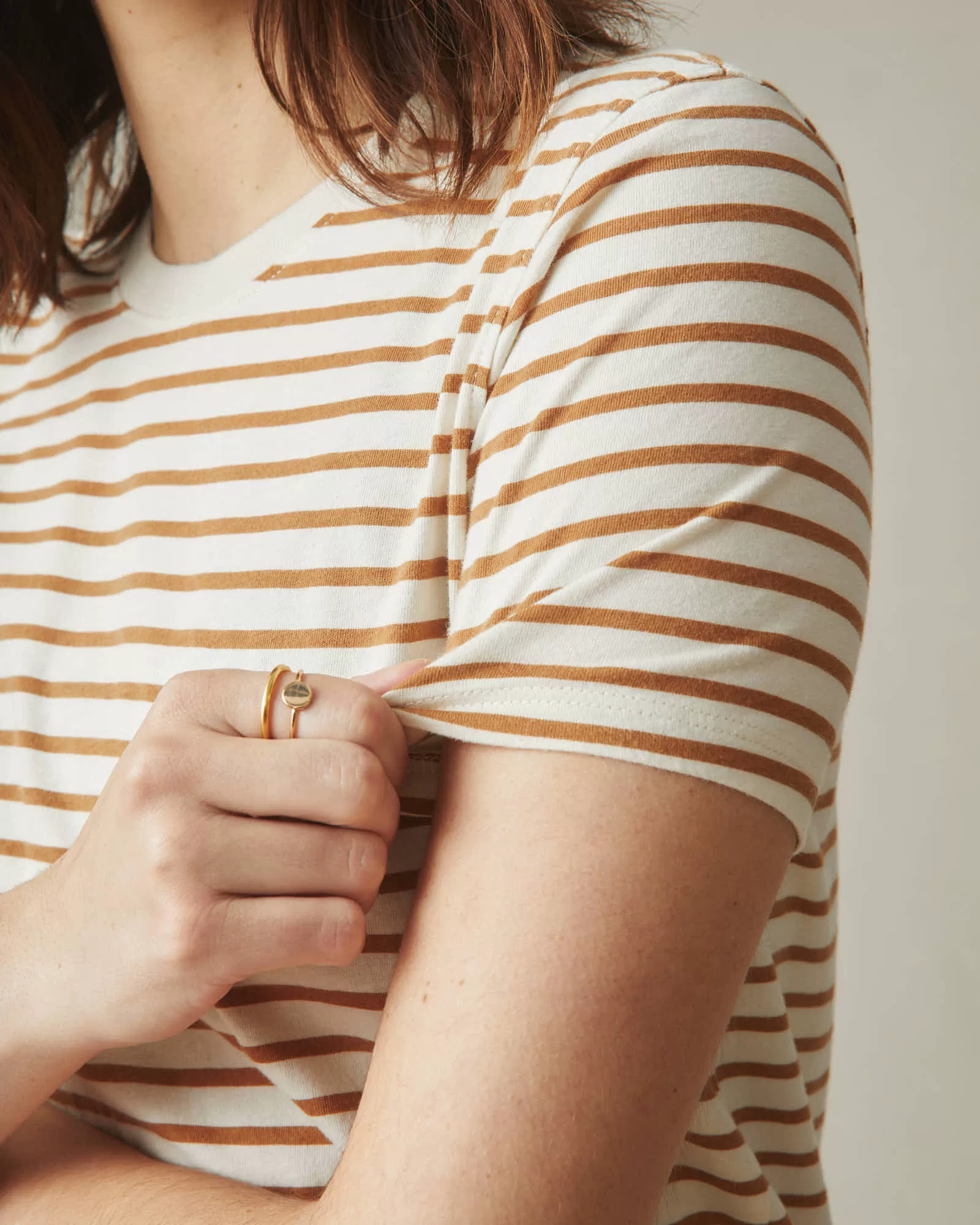 Classic Cotton Crew Tee Striped - Cashew Stripe