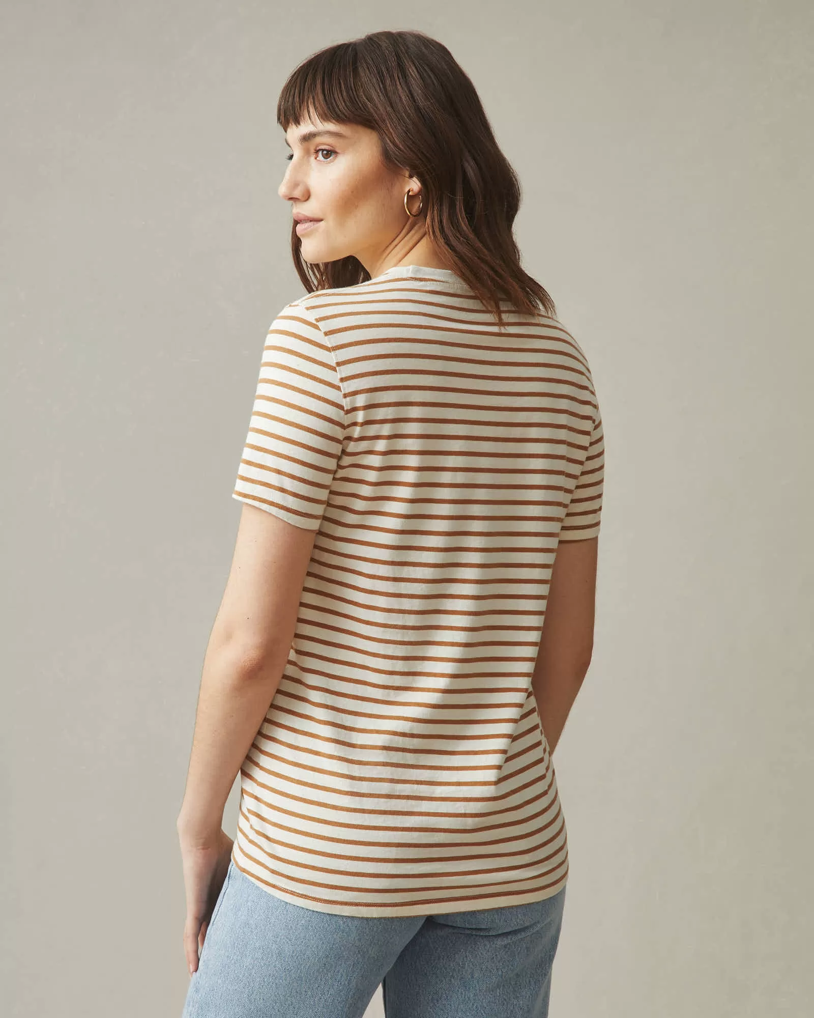 Classic Cotton Crew Tee Striped - Cashew Stripe