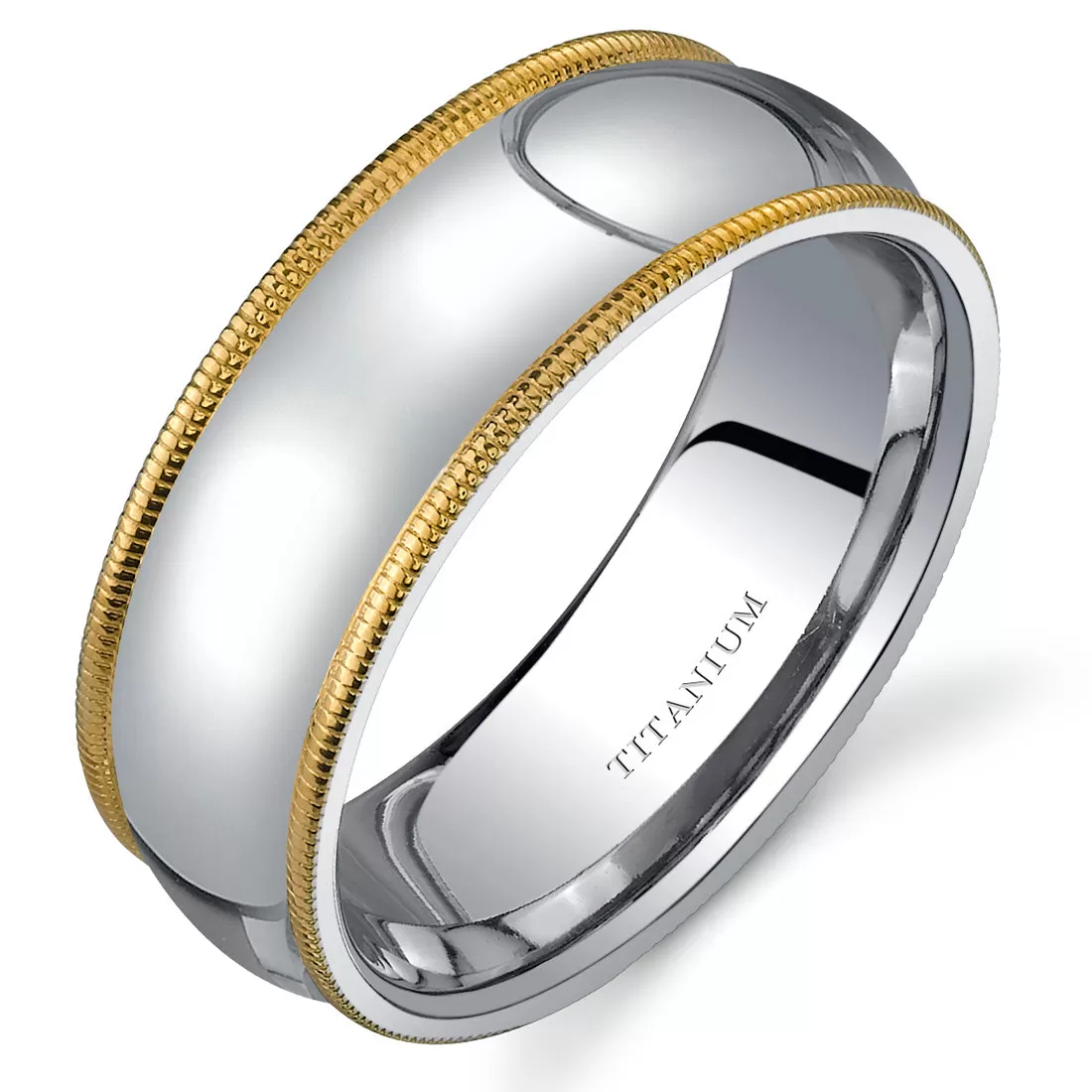 Classic Two-Tone 8mm Men's Genuine Titanium Band, Milgrain Edge, Comfort Fit, Size 10