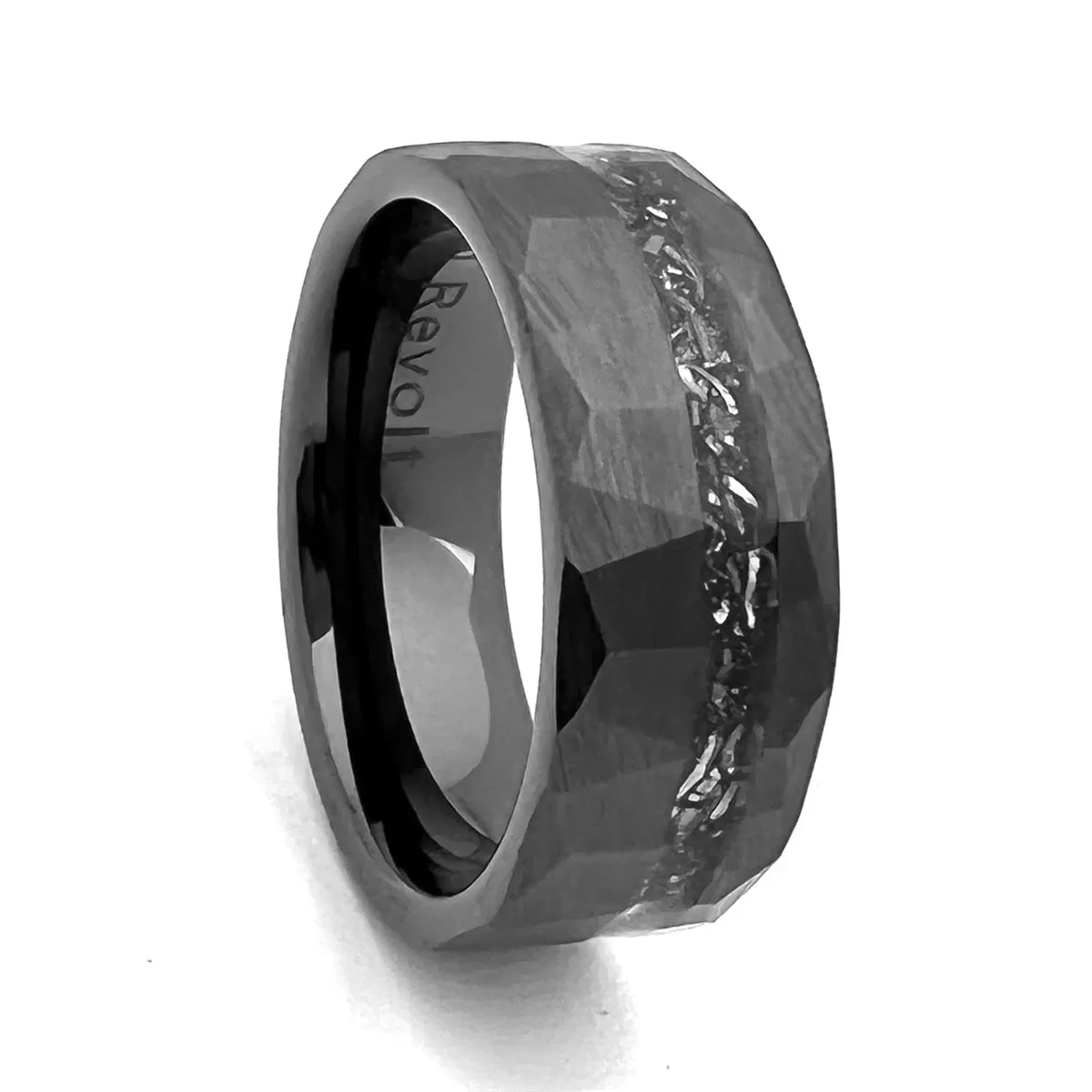 Comfort Fit 8mm High-Tech Ceramic Ring With an Inlay of Meteorite Pieces