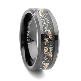 Comfort Fit 8mm High-Tech Ceramic Wedding Ring With Meteorite and Gold Color Flakes