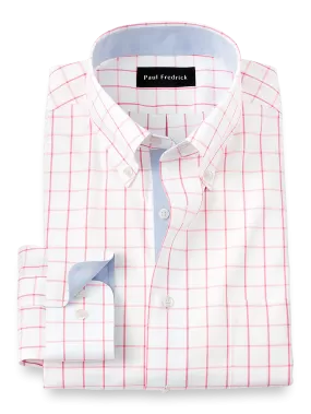 Comfort Stretch Non-Iron Check Dress Shirt With Contrast Trim - Coral