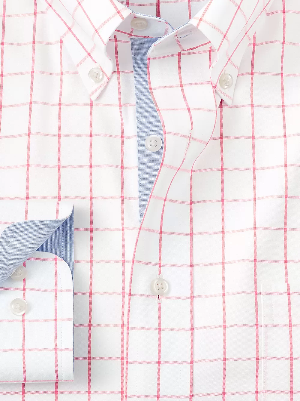 Comfort Stretch Non-Iron Check Dress Shirt With Contrast Trim - Coral