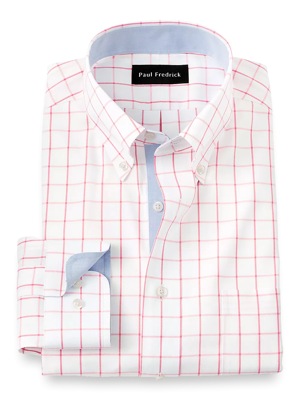 Comfort Stretch Non-Iron Check Dress Shirt With Contrast Trim - Coral