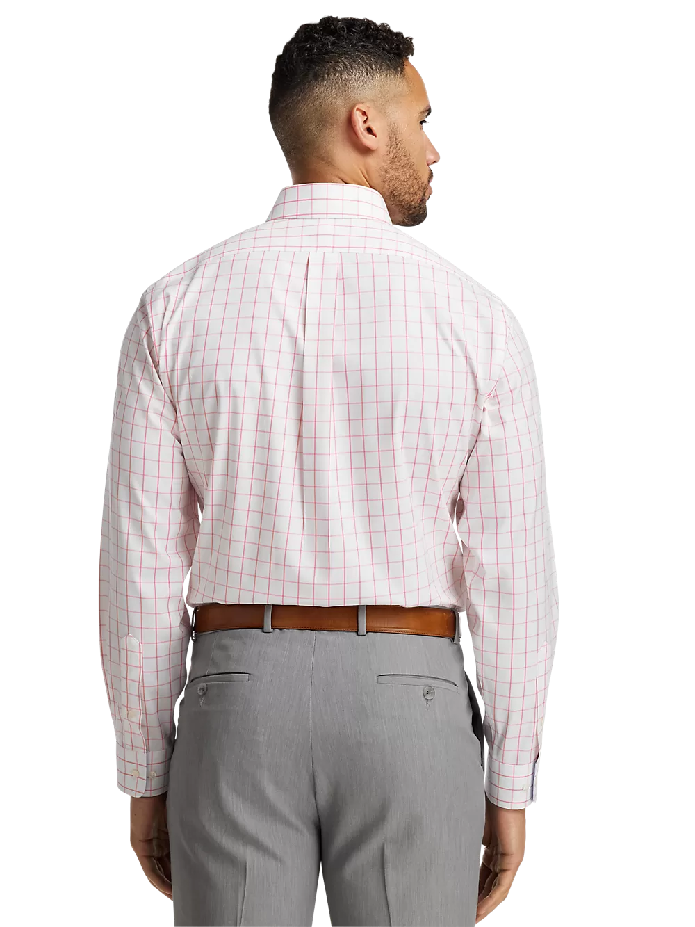 Comfort Stretch Non-Iron Check Dress Shirt With Contrast Trim - Coral