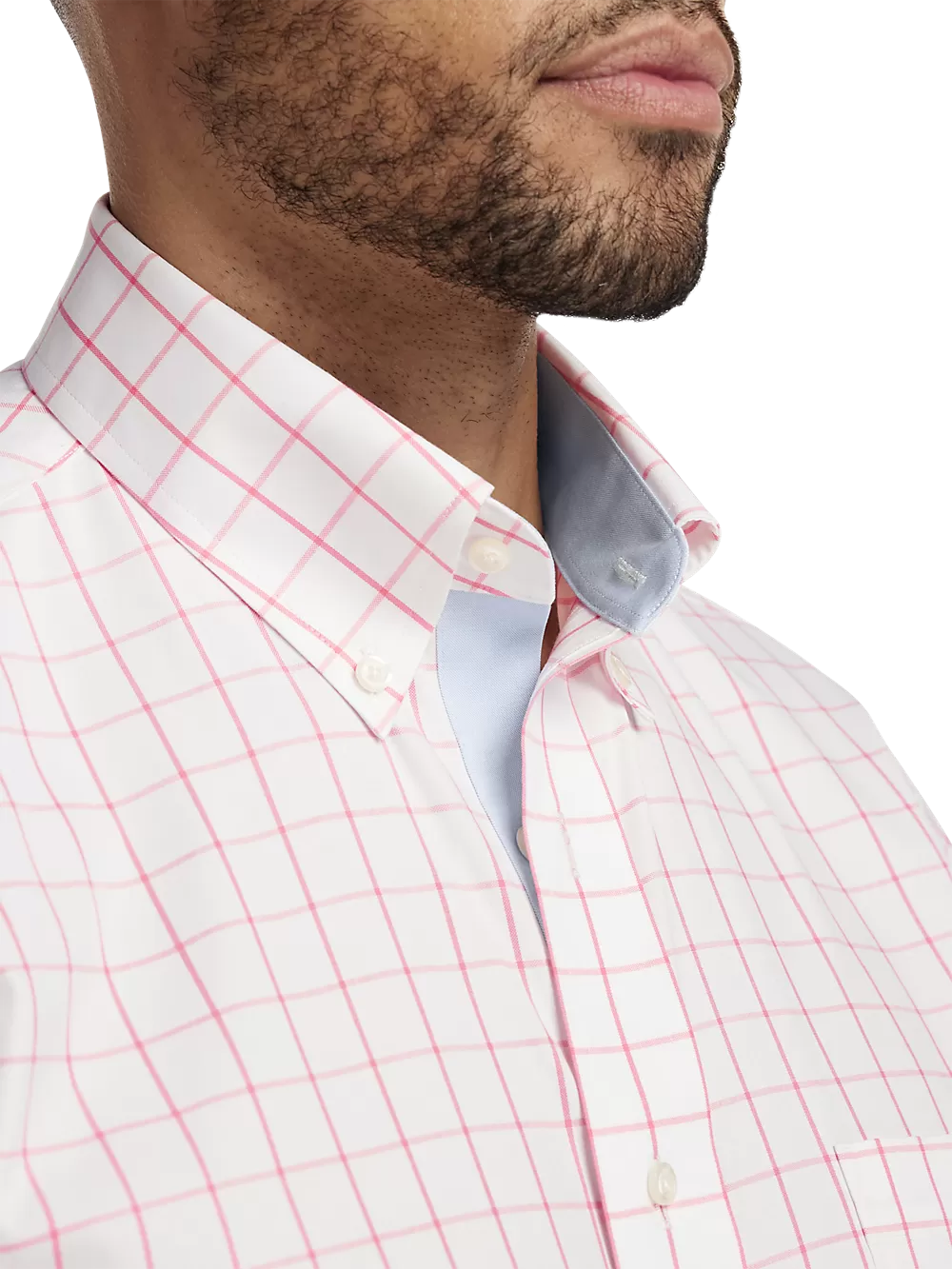 Comfort Stretch Non-Iron Check Dress Shirt With Contrast Trim - Coral