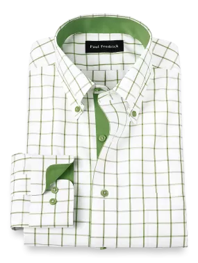 Comfort Stretch Non-Iron Check Dress Shirt With Contrast Trim - Green