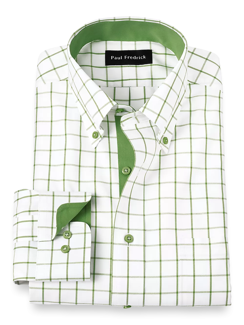 Comfort Stretch Non-Iron Check Dress Shirt With Contrast Trim - Green