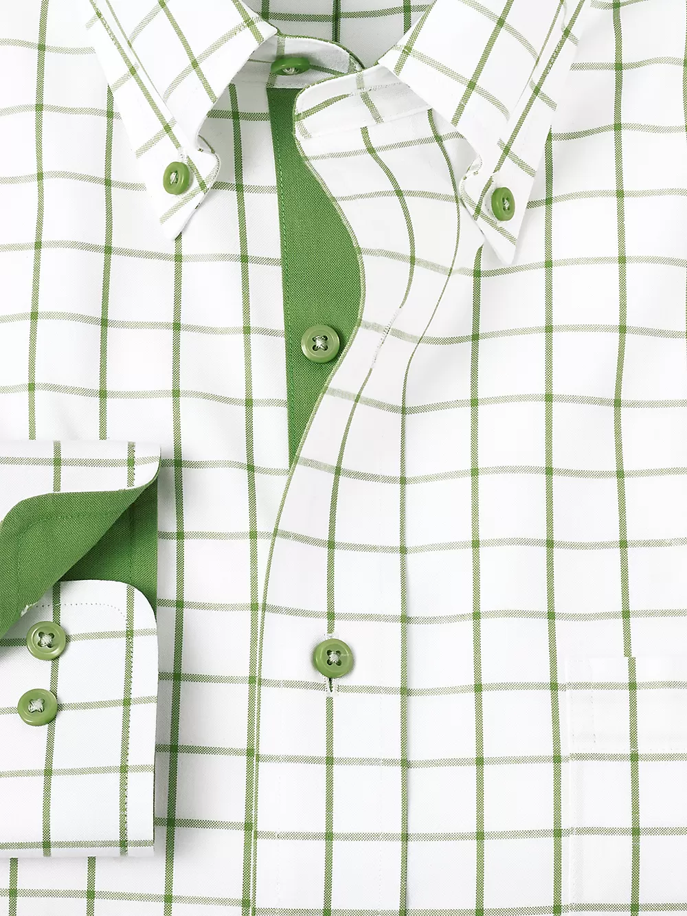 Comfort Stretch Non-Iron Check Dress Shirt With Contrast Trim - Green