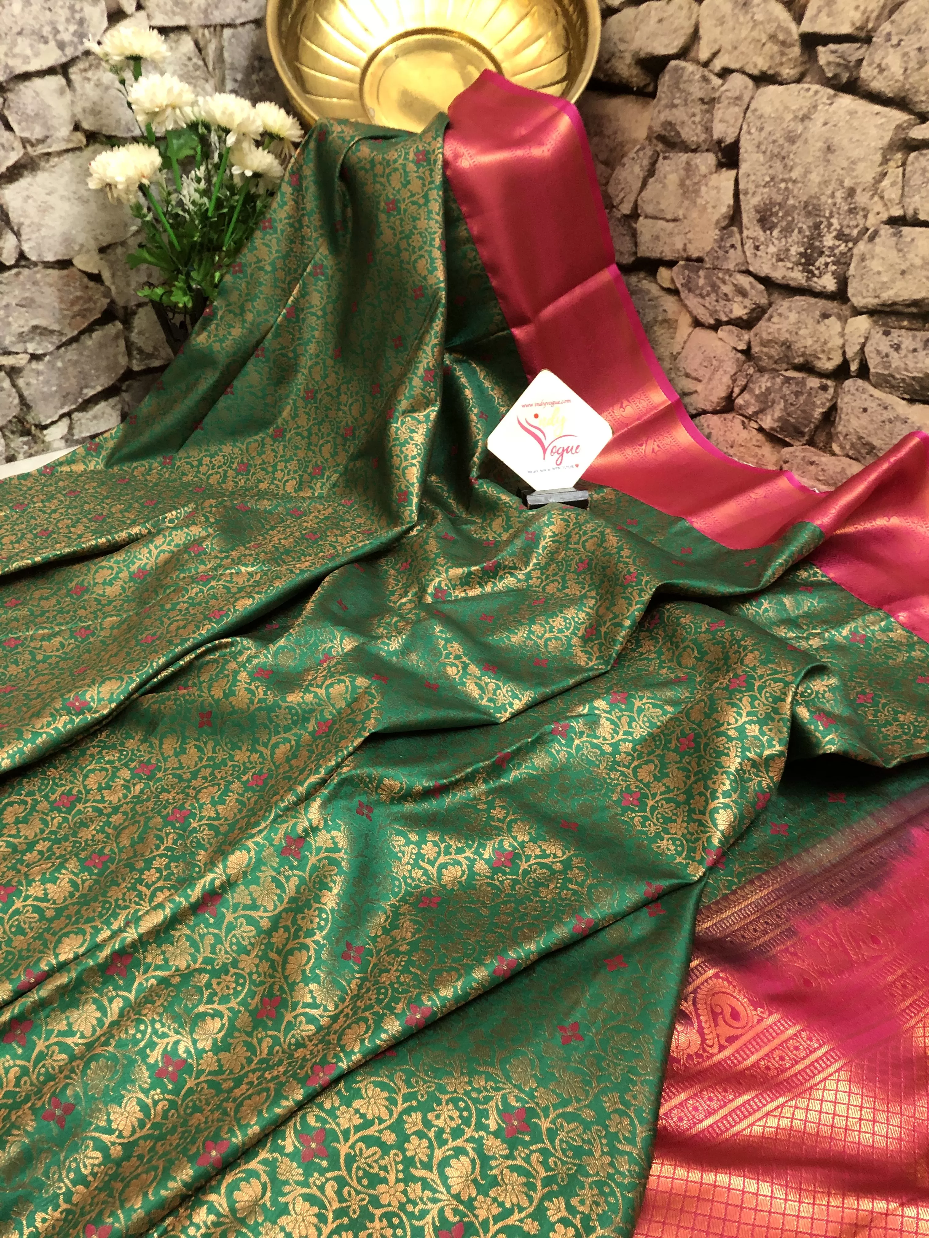 Dark Green Color Kanjeevaram Silk with Meenakari Brocade Work