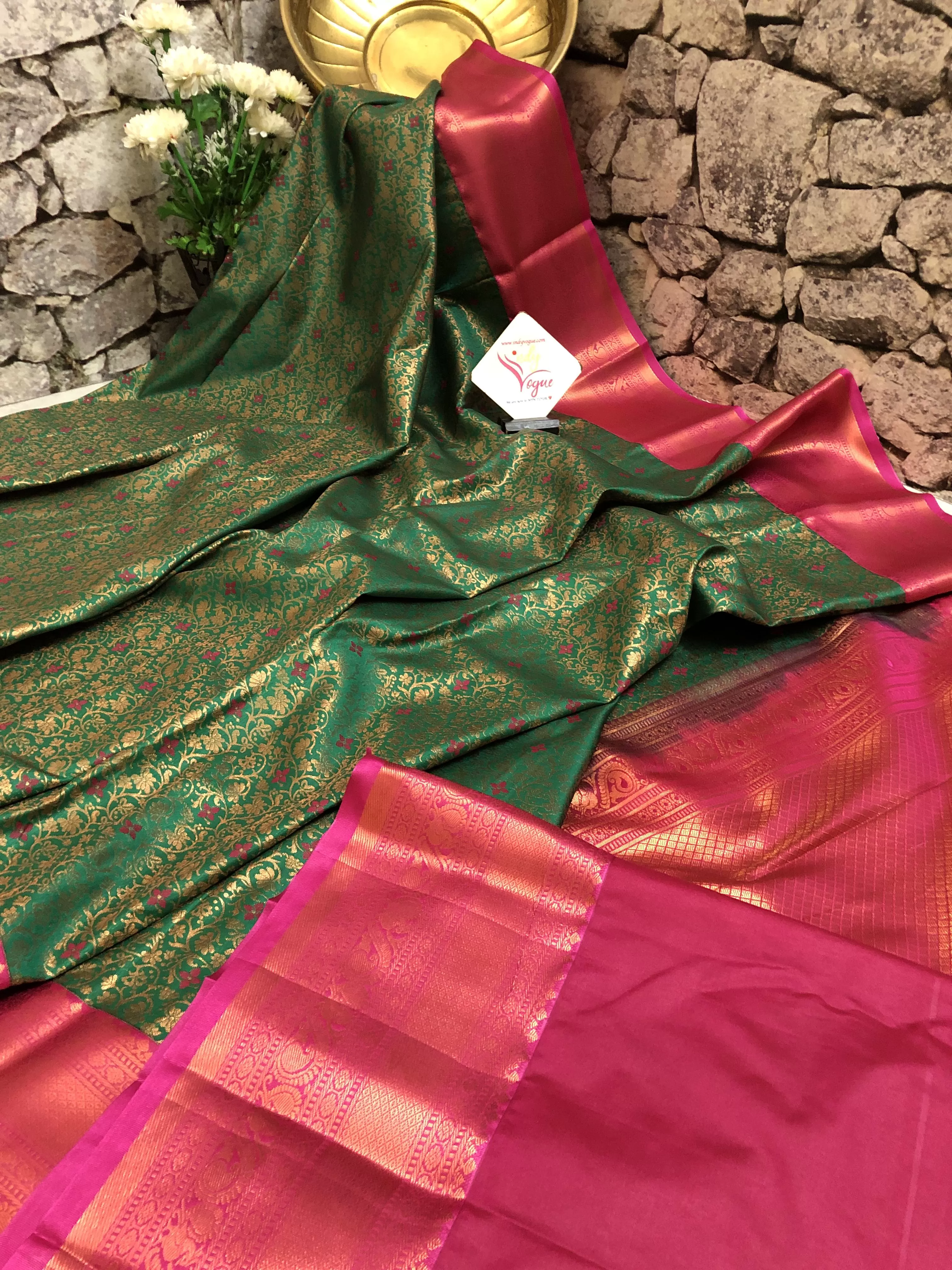 Dark Green Color Kanjeevaram Silk with Meenakari Brocade Work