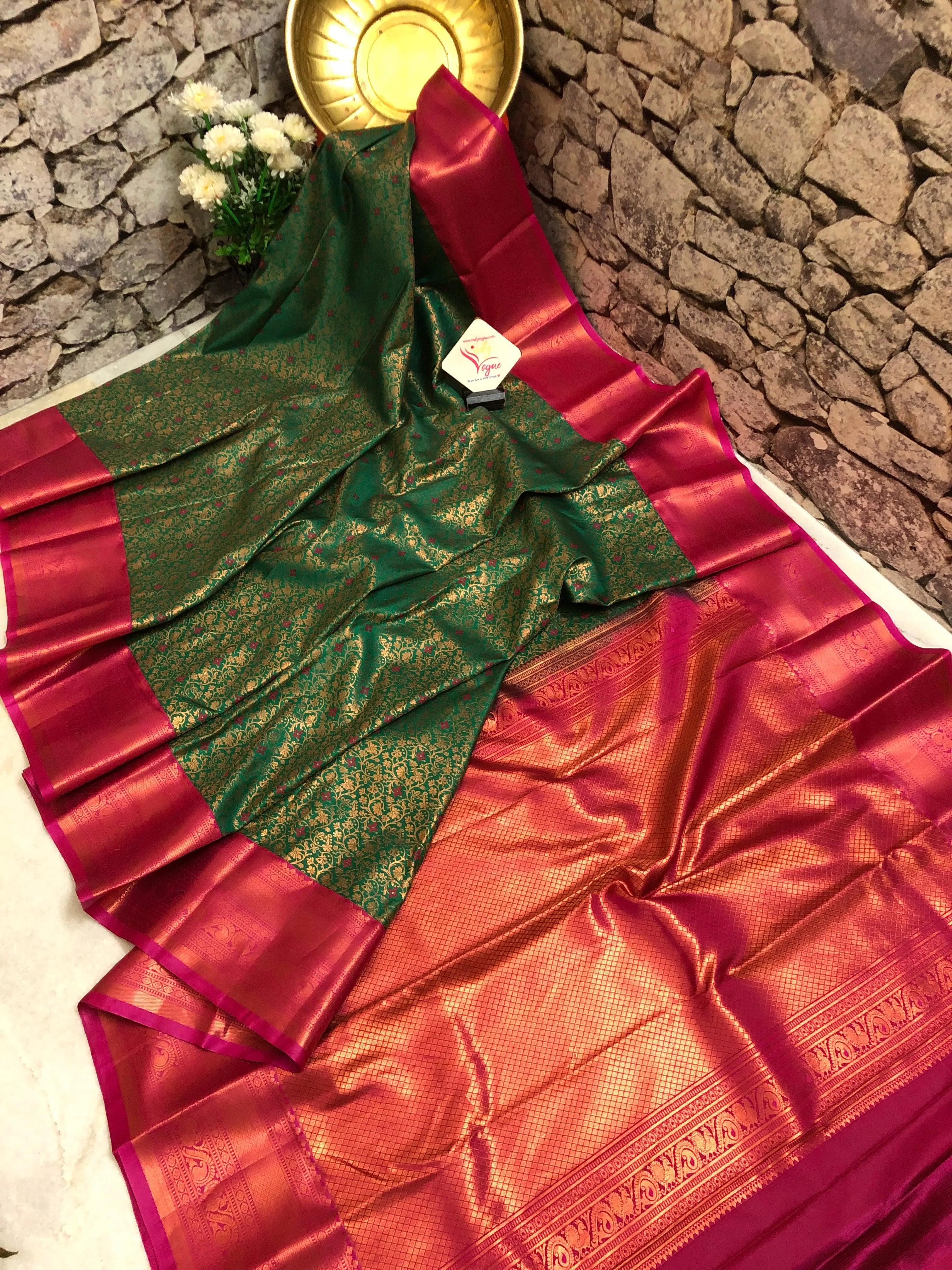 Dark Green Color Kanjeevaram Silk with Meenakari Brocade Work