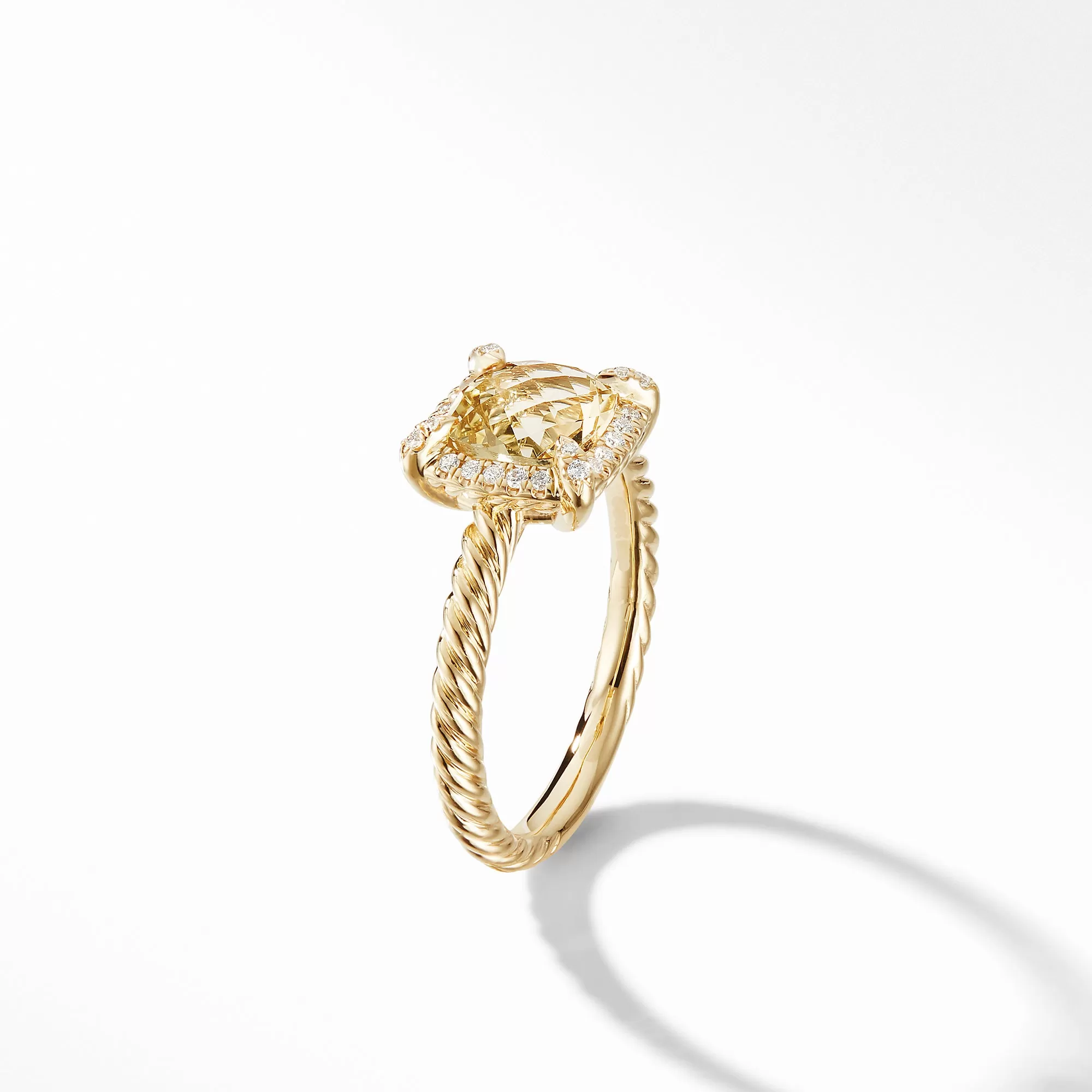 David Yurman Chatelaine Ring Pave Diamond Bezel  in 18K Yellow Gold with Champagne Citrine