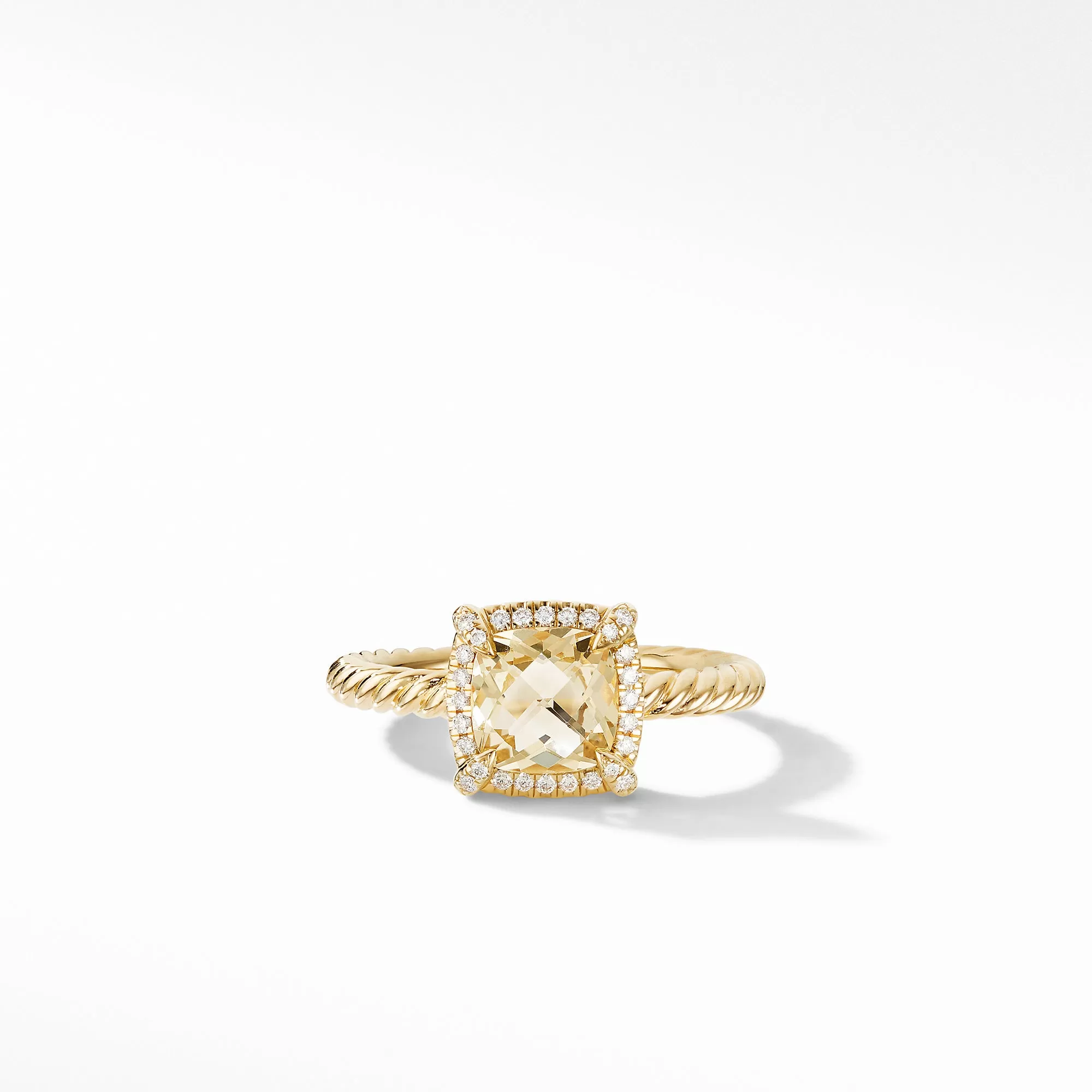 David Yurman Chatelaine Ring Pave Diamond Bezel  in 18K Yellow Gold with Champagne Citrine