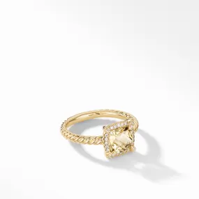 David Yurman Chatelaine Ring Pave Diamond Bezel  in 18K Yellow Gold with Champagne Citrine