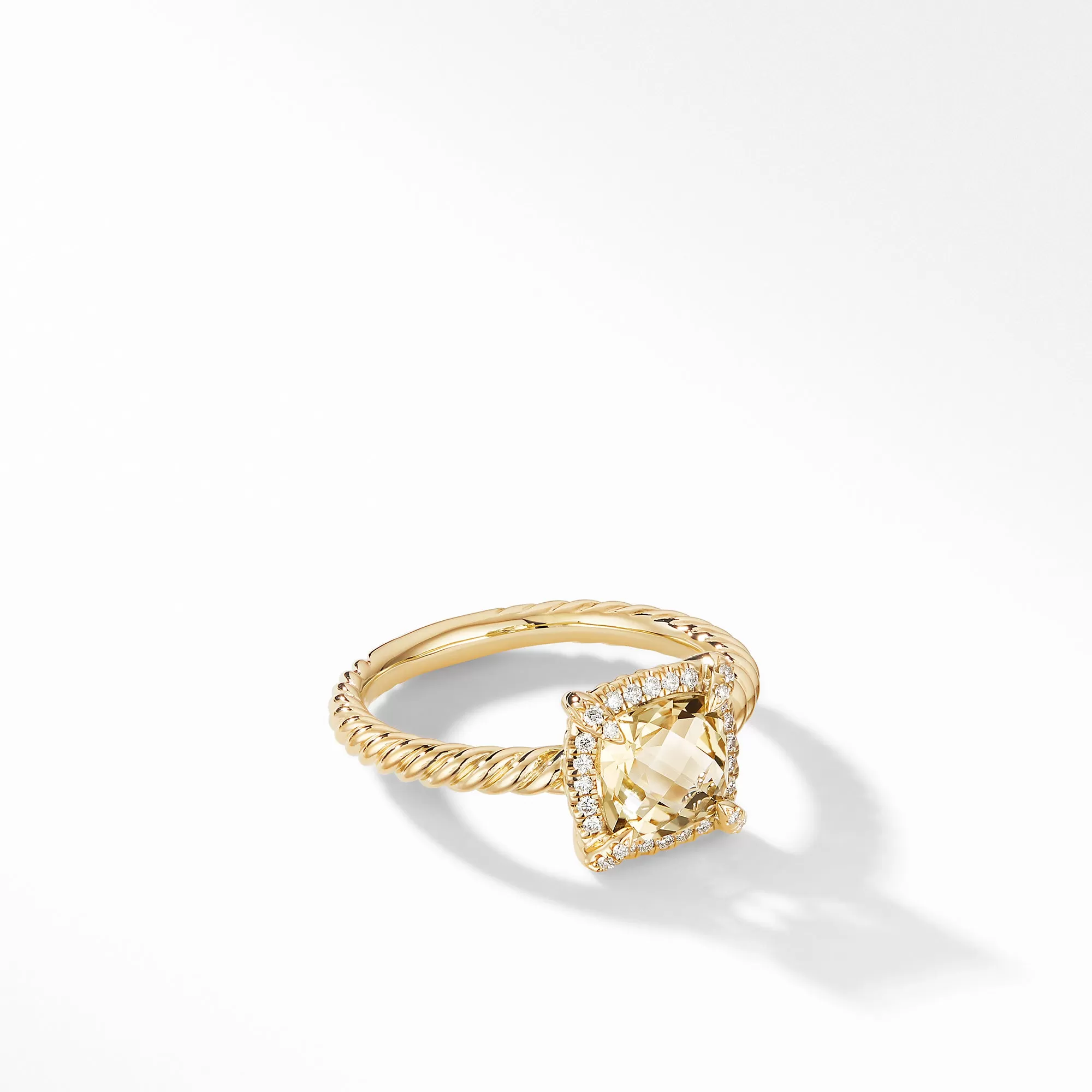 David Yurman Chatelaine Ring Pave Diamond Bezel  in 18K Yellow Gold with Champagne Citrine