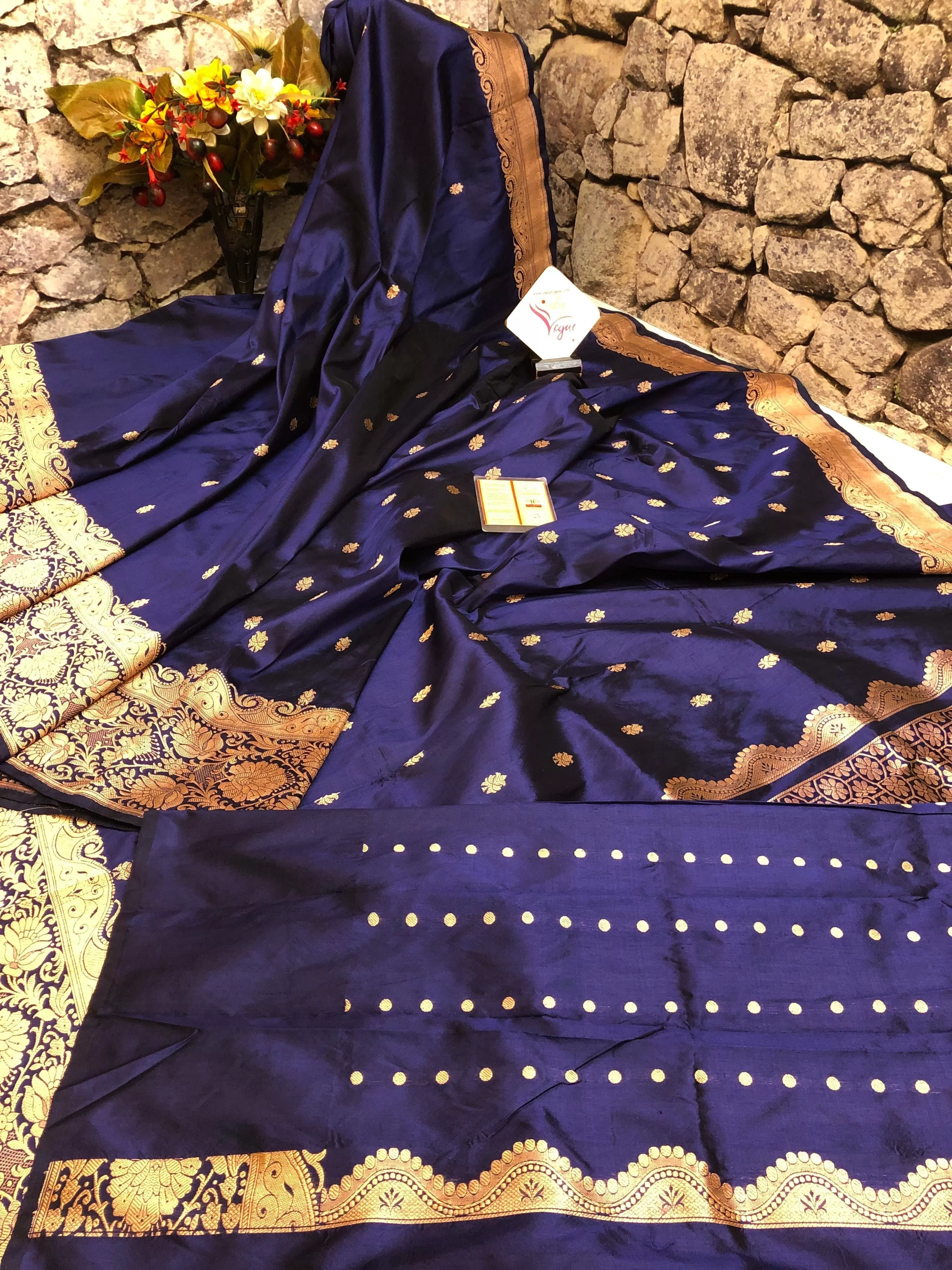 Deep Navy Blue Color Katan Banarasi Saree