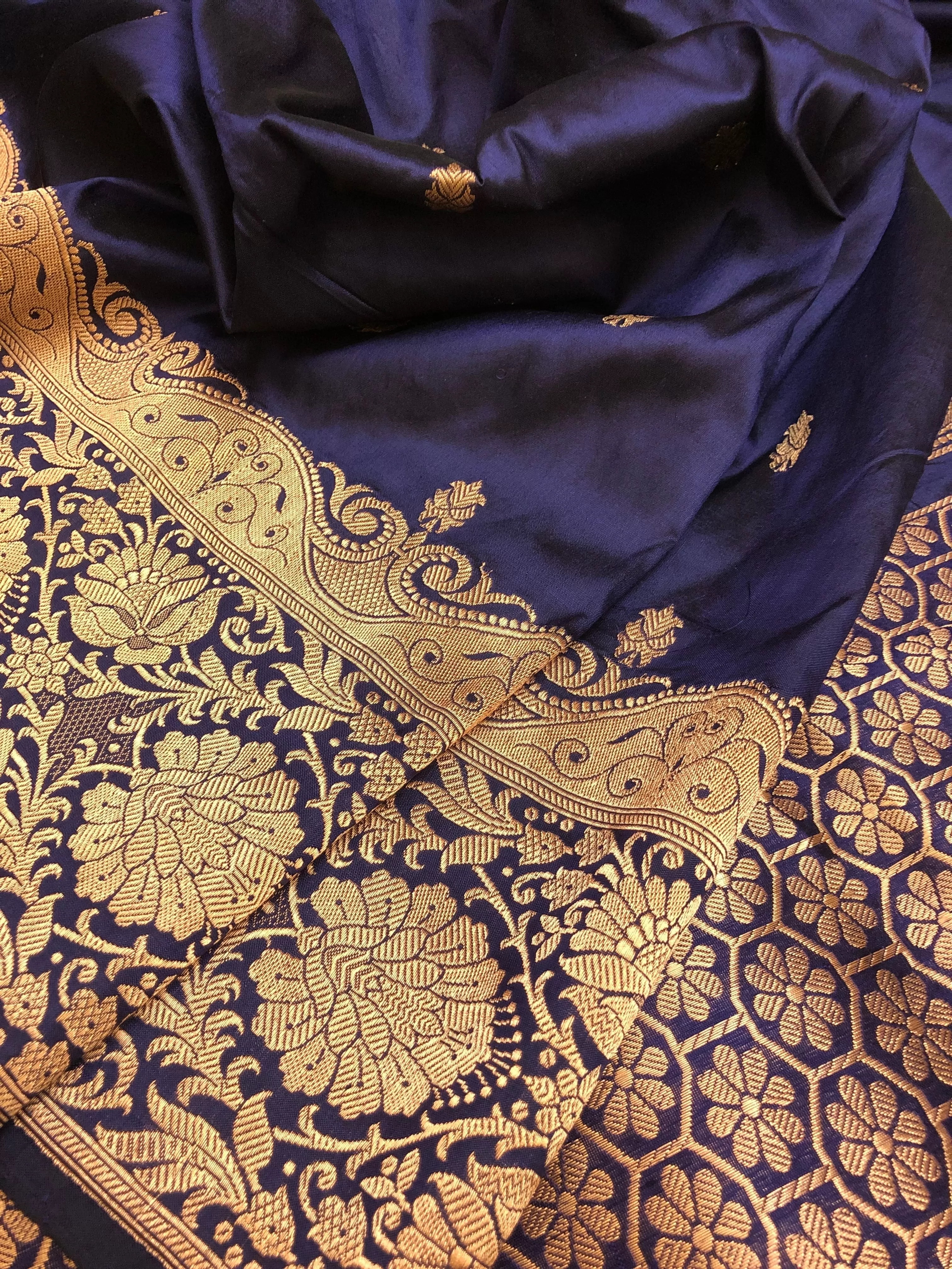 Deep Navy Blue Color Katan Banarasi Saree