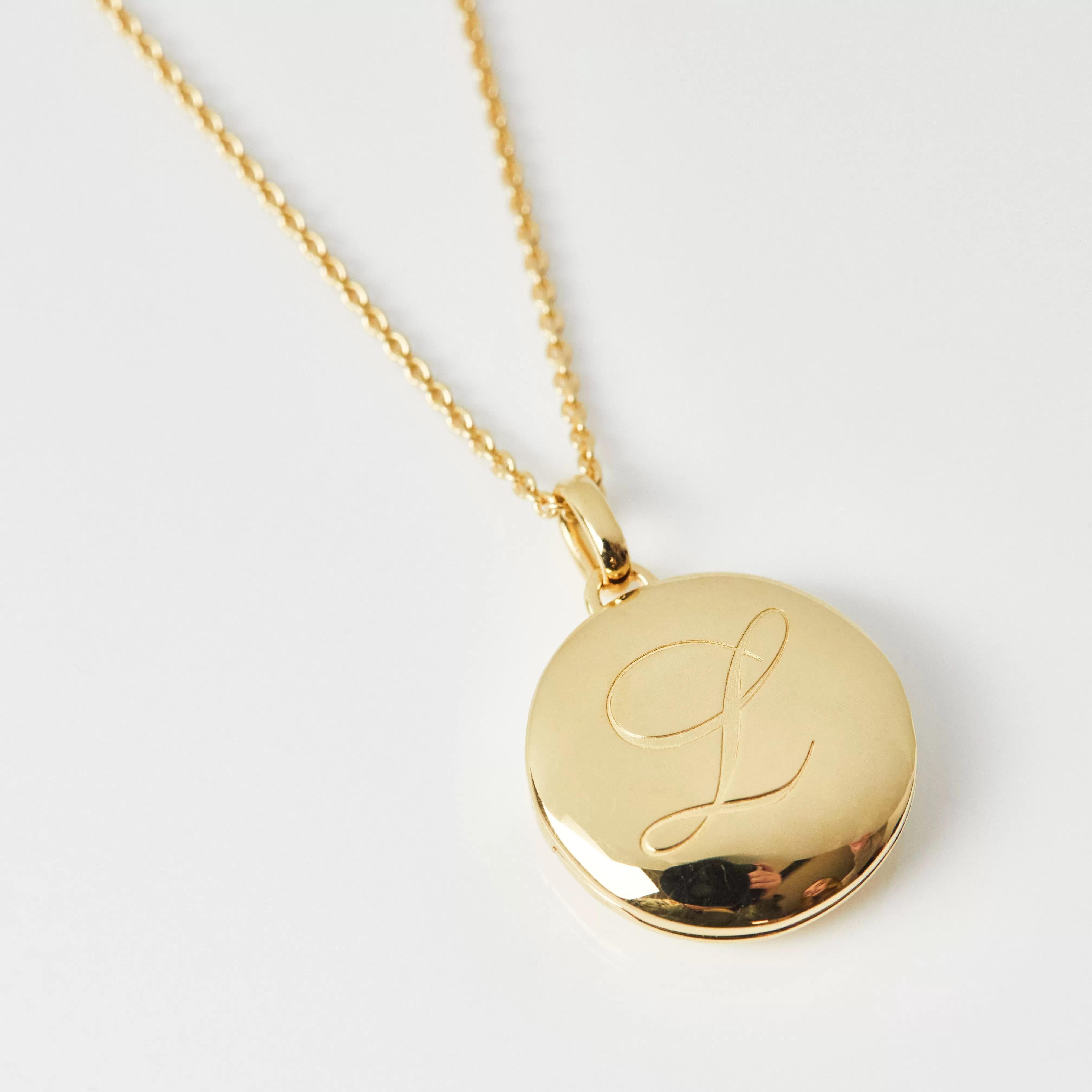 Engraved Initial Locket Necklace with Diamond Detail