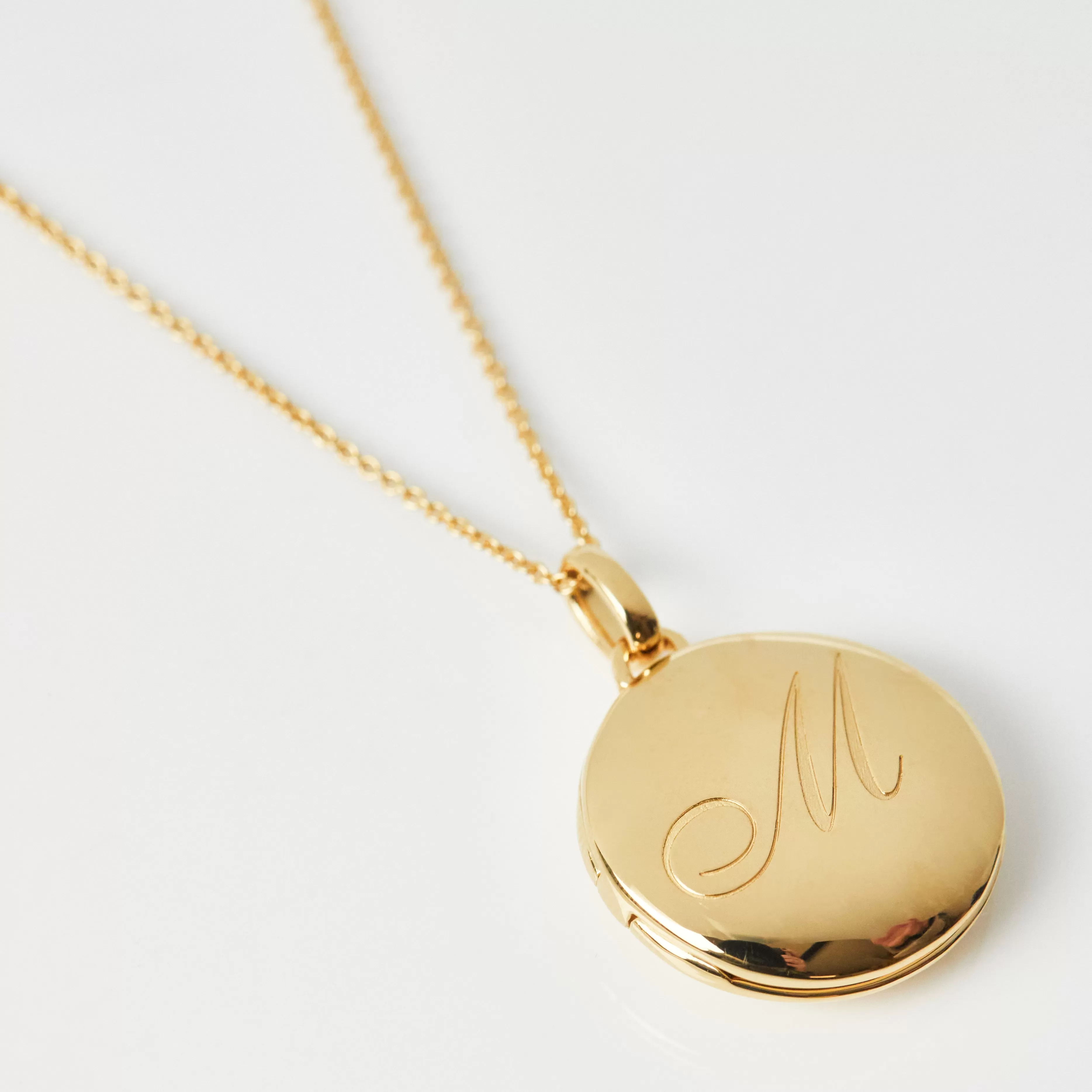 Engraved Initial Locket Necklace with Diamond Detail