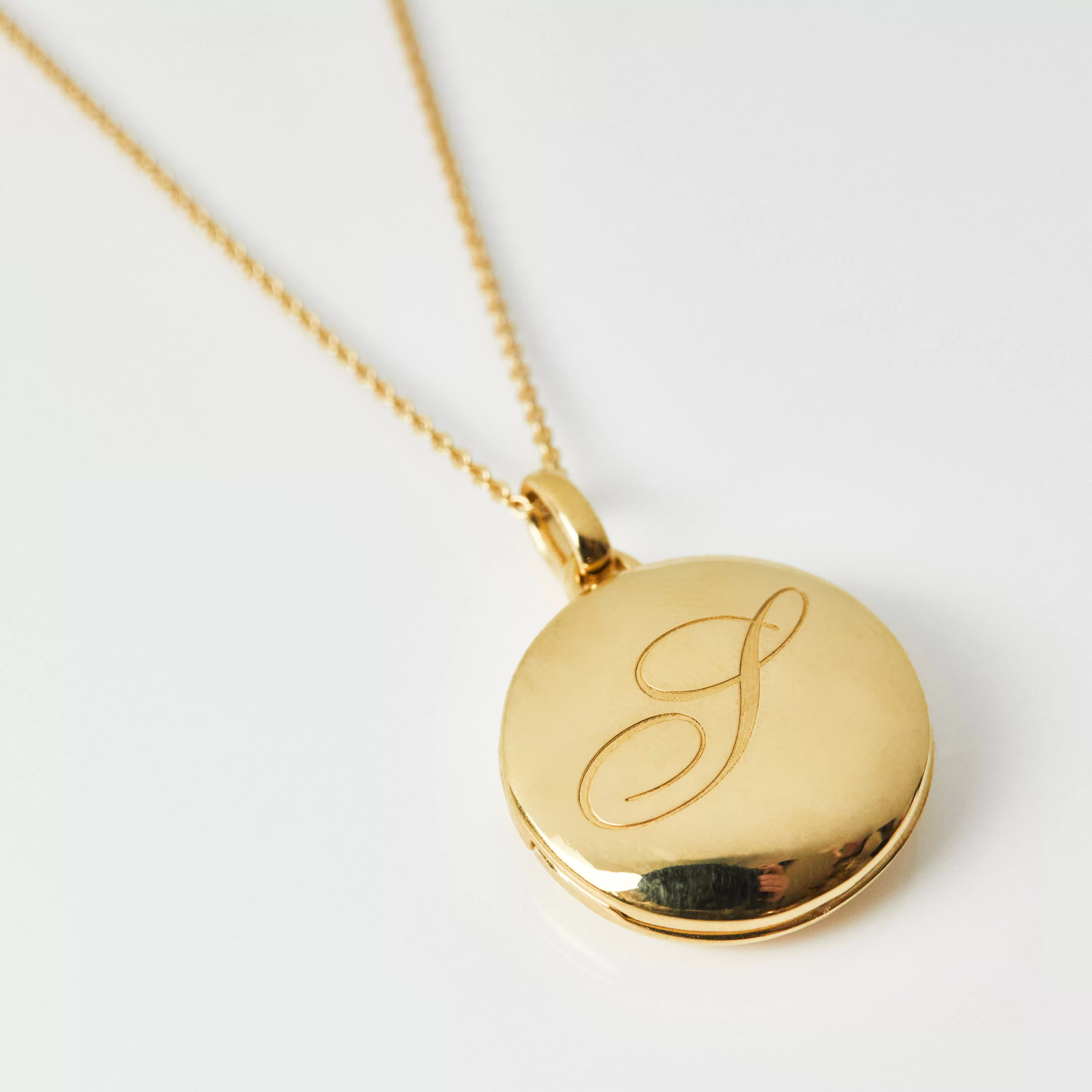 Engraved Initial Locket Necklace with Diamond Detail