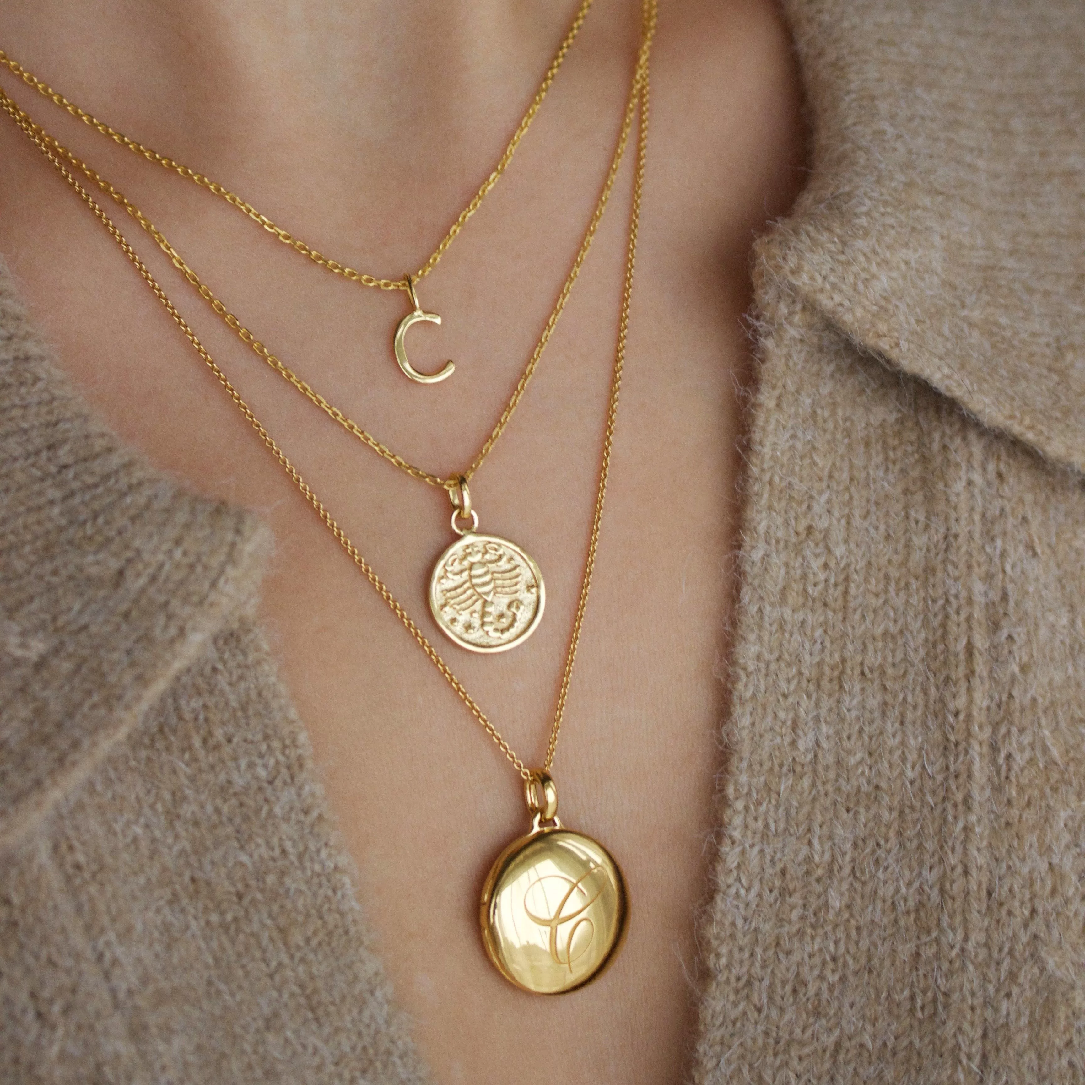 Engraved Initial Locket Necklace with Diamond Detail