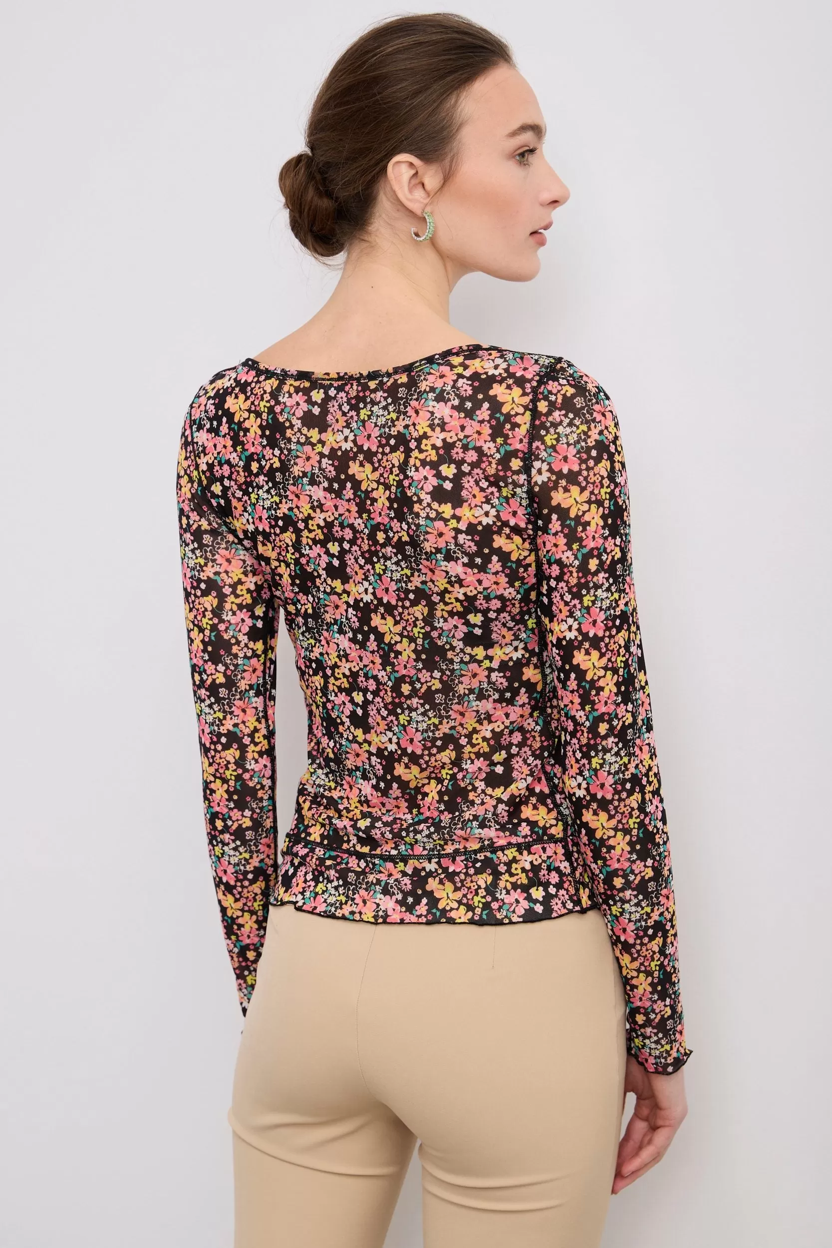 Floral print micromesh top