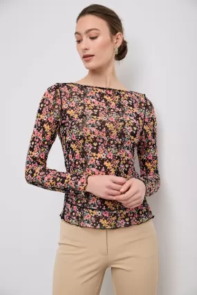 Floral print micromesh top